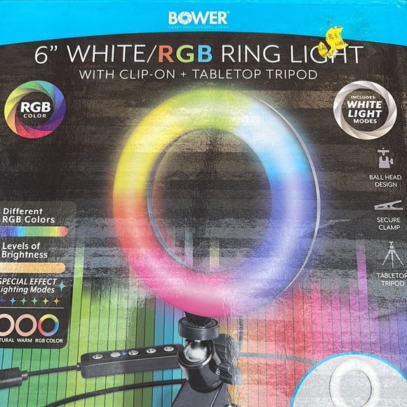 NIB  Bower Live streaming 6” RGB/white ring light Table tripod and clip … - Picture 6 of 6